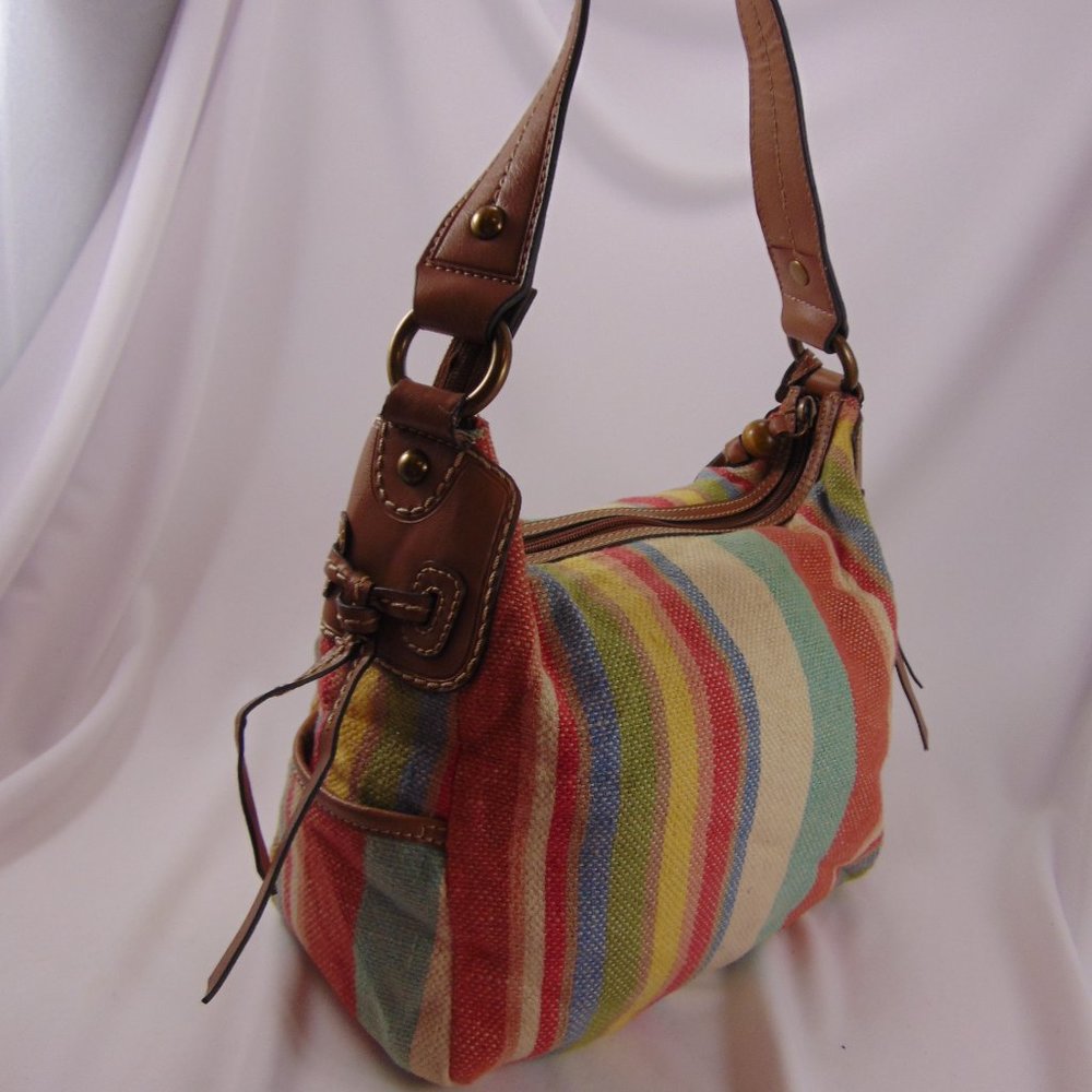 Fossil Multicolored Striped Canvas Shoulder Bag/T… - image 2